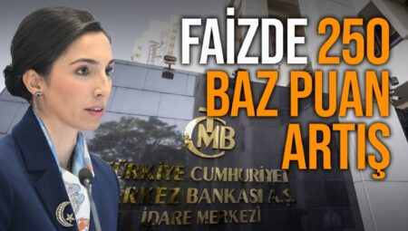 Merkez Bankası yüzde 42.5 olan politika faizini 250 baz puan artırarak yüzde 45’e yükseltti. 