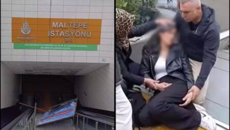 Yürüyen Merdivenlerde Korkunç Kaza: Üzerine Reklam Panosu Düşen Yayalar Şokta!